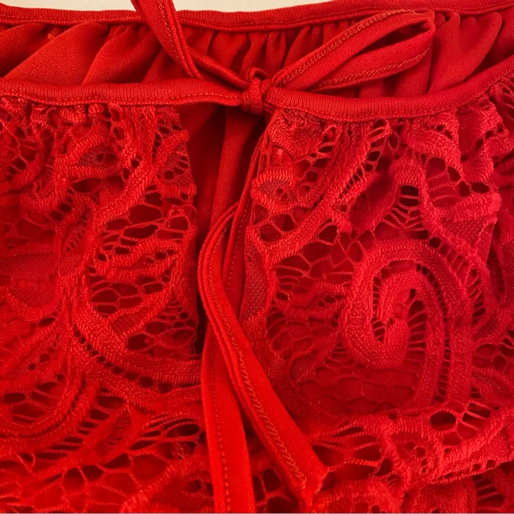 Tacera Elegant Red Lace Halter Women's Blouse Sz XL Sleeveless spaghetti strap - Picture 8 of 10